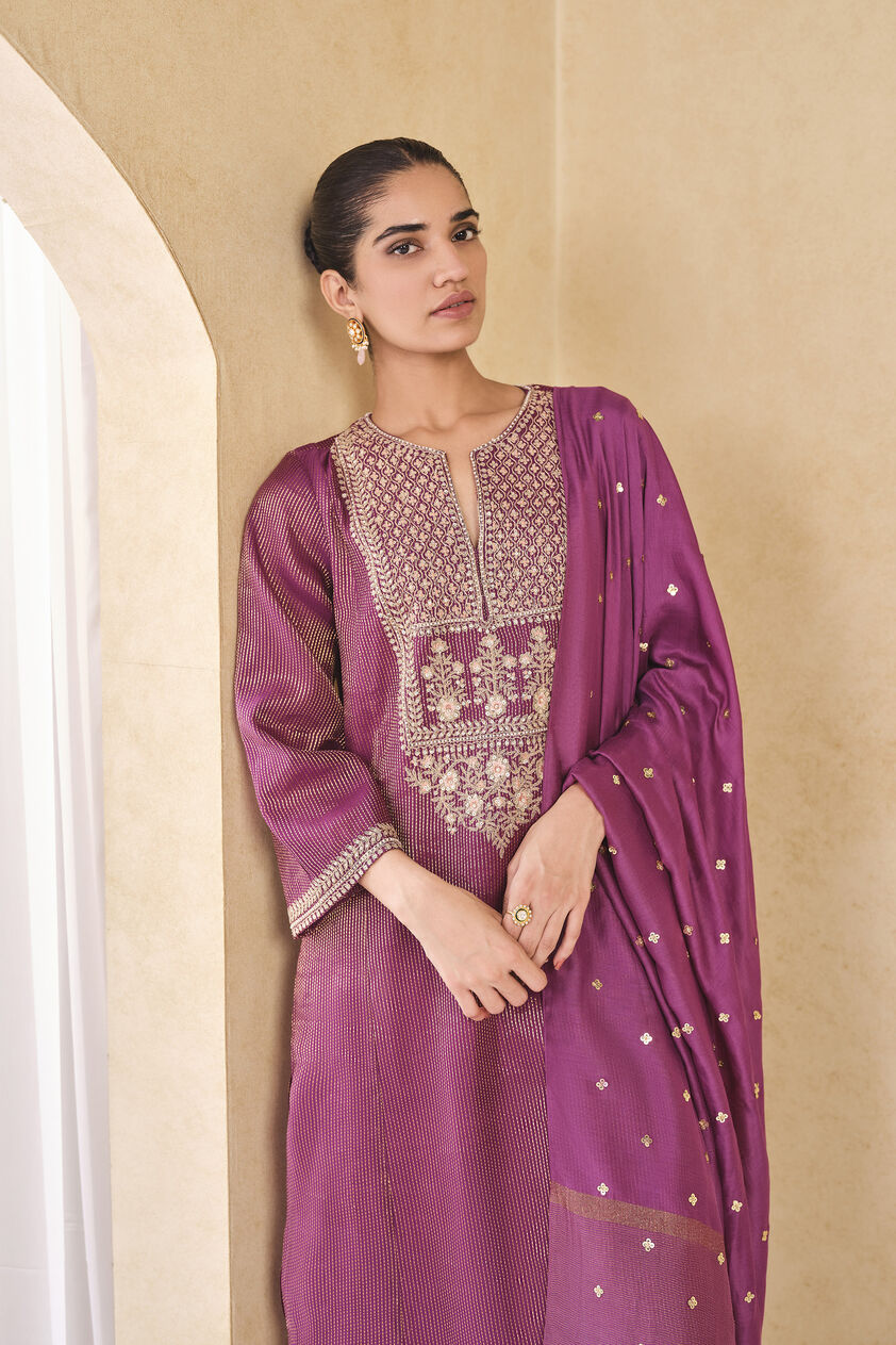Ranjika Handwoven Maheshwari Suit Set - Purple, Purple, image 4